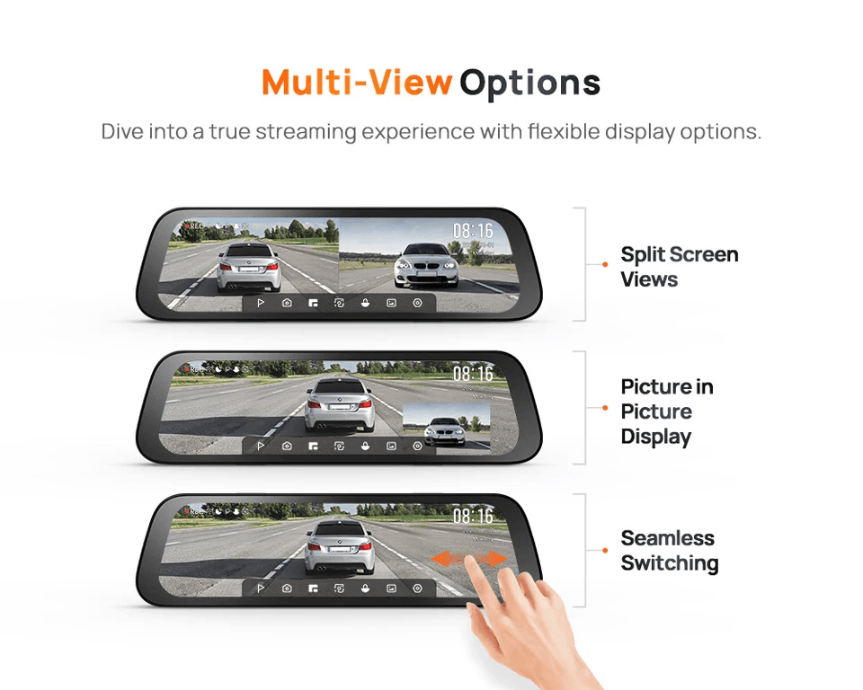 Rearview Dash Cam S500 9.35'' Touch Screen  S500 Car DVR 3K Super Capacitor Dual-Channel HDR Voice Control 24H Park