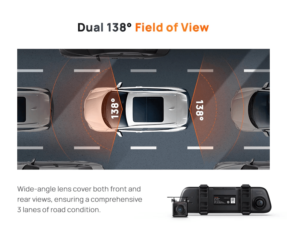 Rearview Dash Cam S500 9.35'' Touch Screen  S500 Car DVR 3K Super Capacitor Dual-Channel HDR Voice Control 24H Park