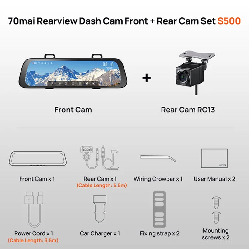 Rearview Dash Cam S500 9.35'' Touch Screen  S500 Car DVR 3K Super Capacitor Dual-Channel HDR Voice Control 24H Park