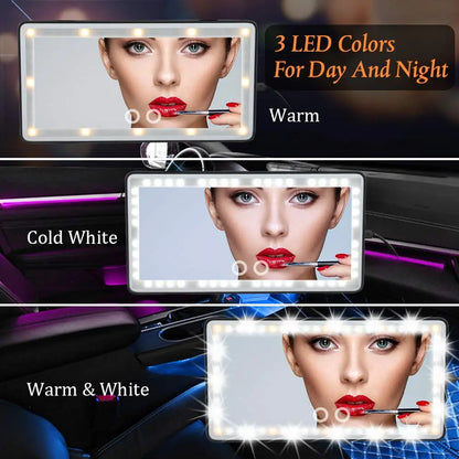 USB Rechargeable Car Vanity Mirror with LED Lights