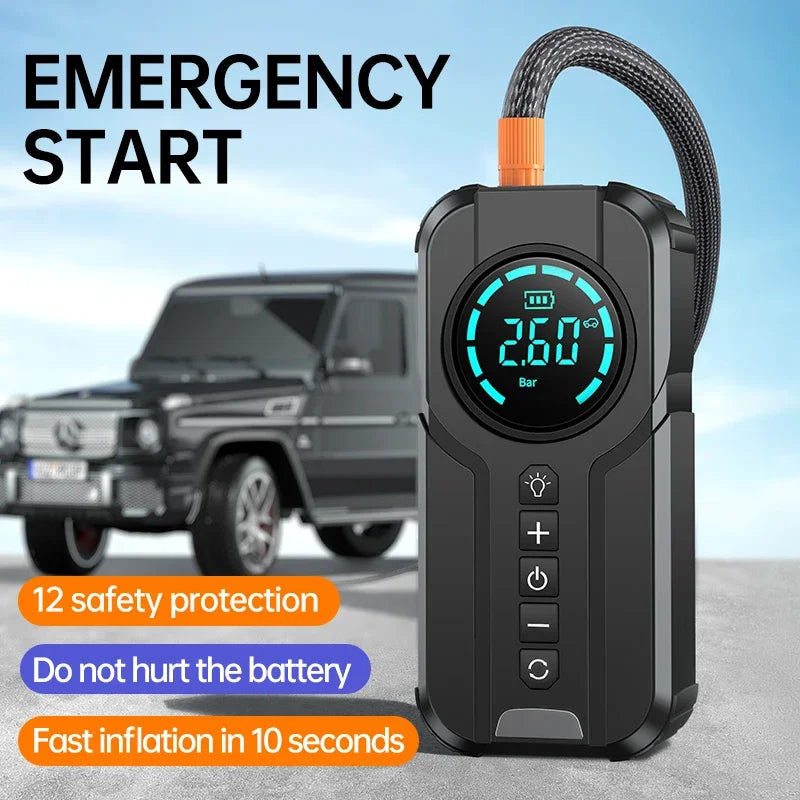 AutoSpree™  4-in-1 Portable Car Jump Starter, Air Pump, Power Bank and Light