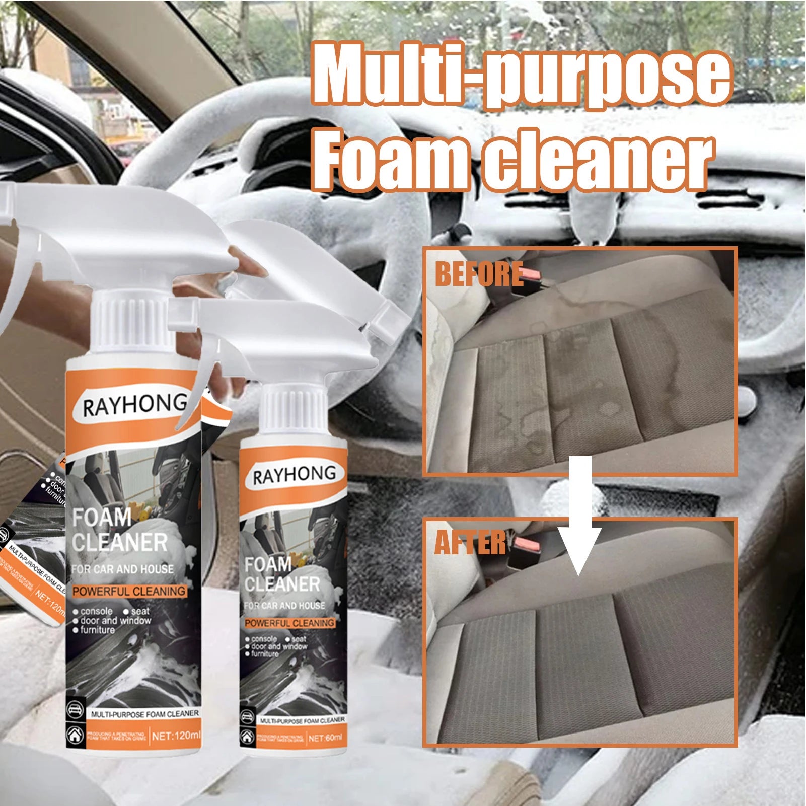 All-Purpose Foam Cleaner for Car Interior Stain Removal