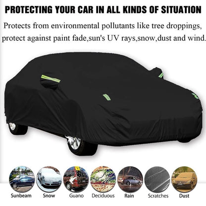 Black Heat-Absorbing Car Cover with Reflective Strips