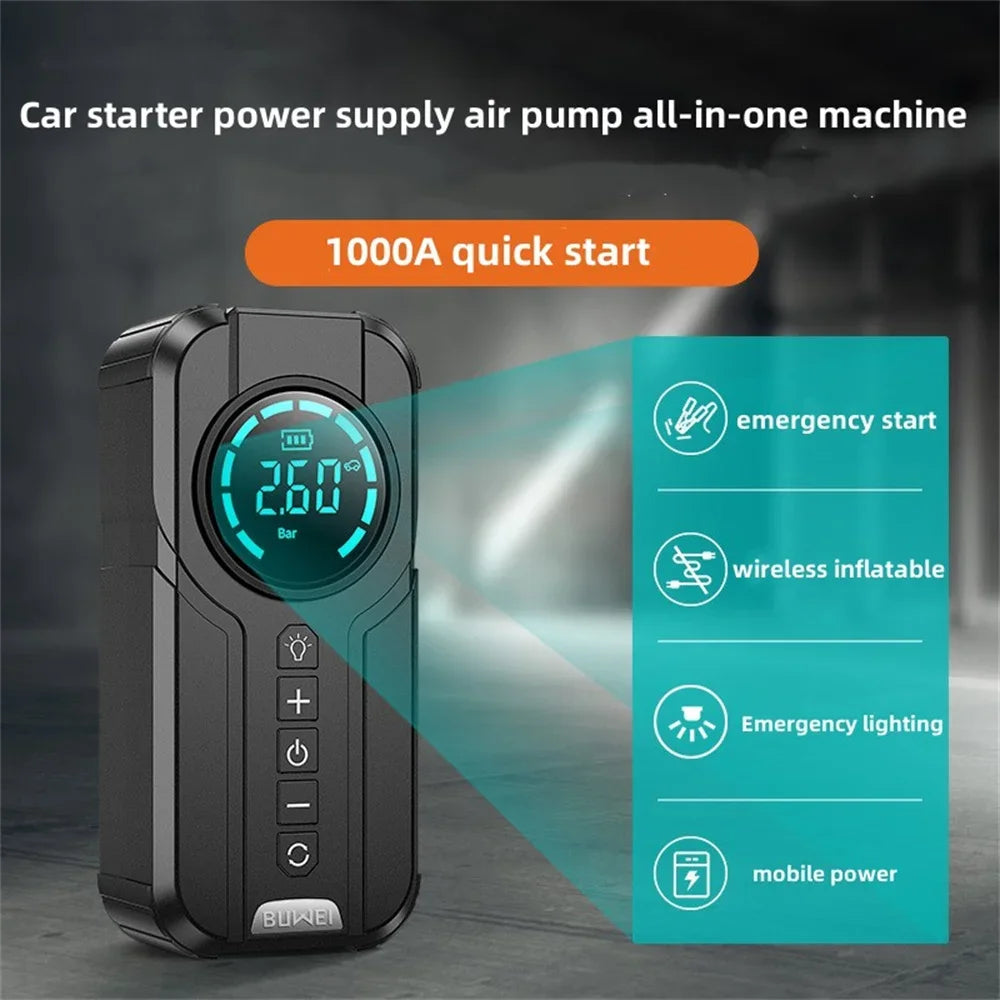 AutoSpree™  4-in-1 Portable Car Jump Starter, Air Pump, Power Bank and Light