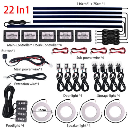 18-in-1 or 22-in-1 Car LED Ambient Light Strip with App Control