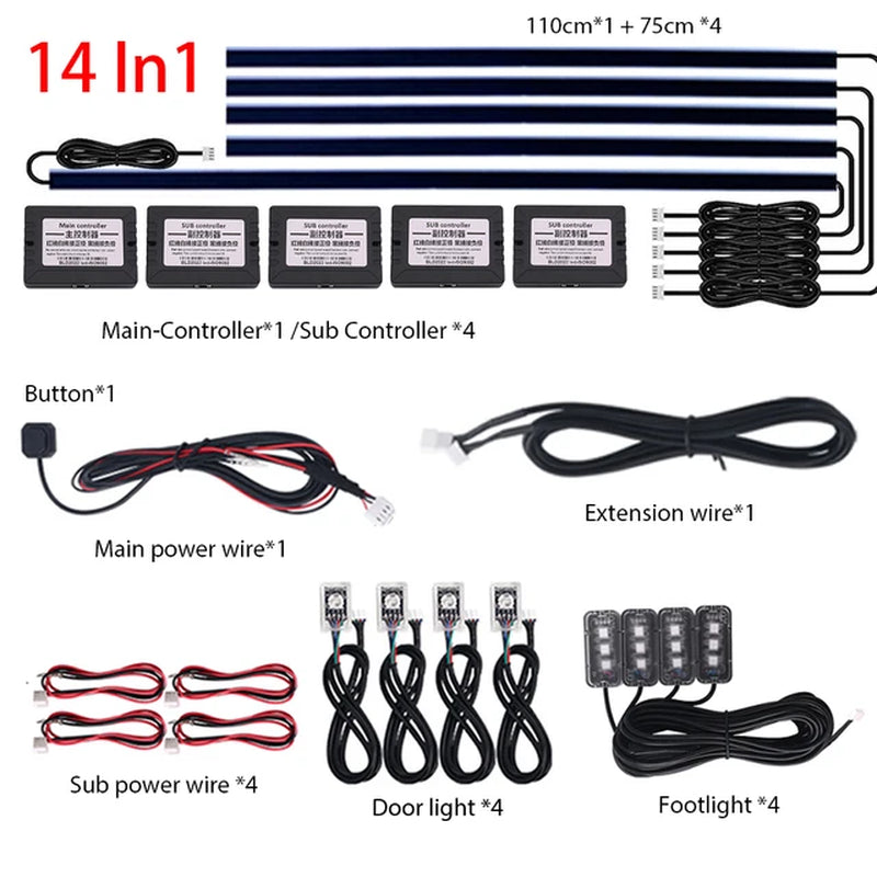 18-in-1 or 22-in-1 Car LED Ambient Light Strip with App Control