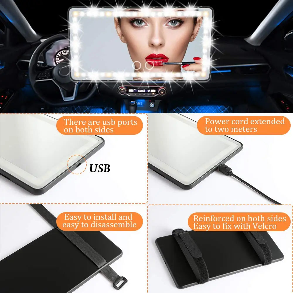 USB Rechargeable Car Vanity Mirror with LED Lights