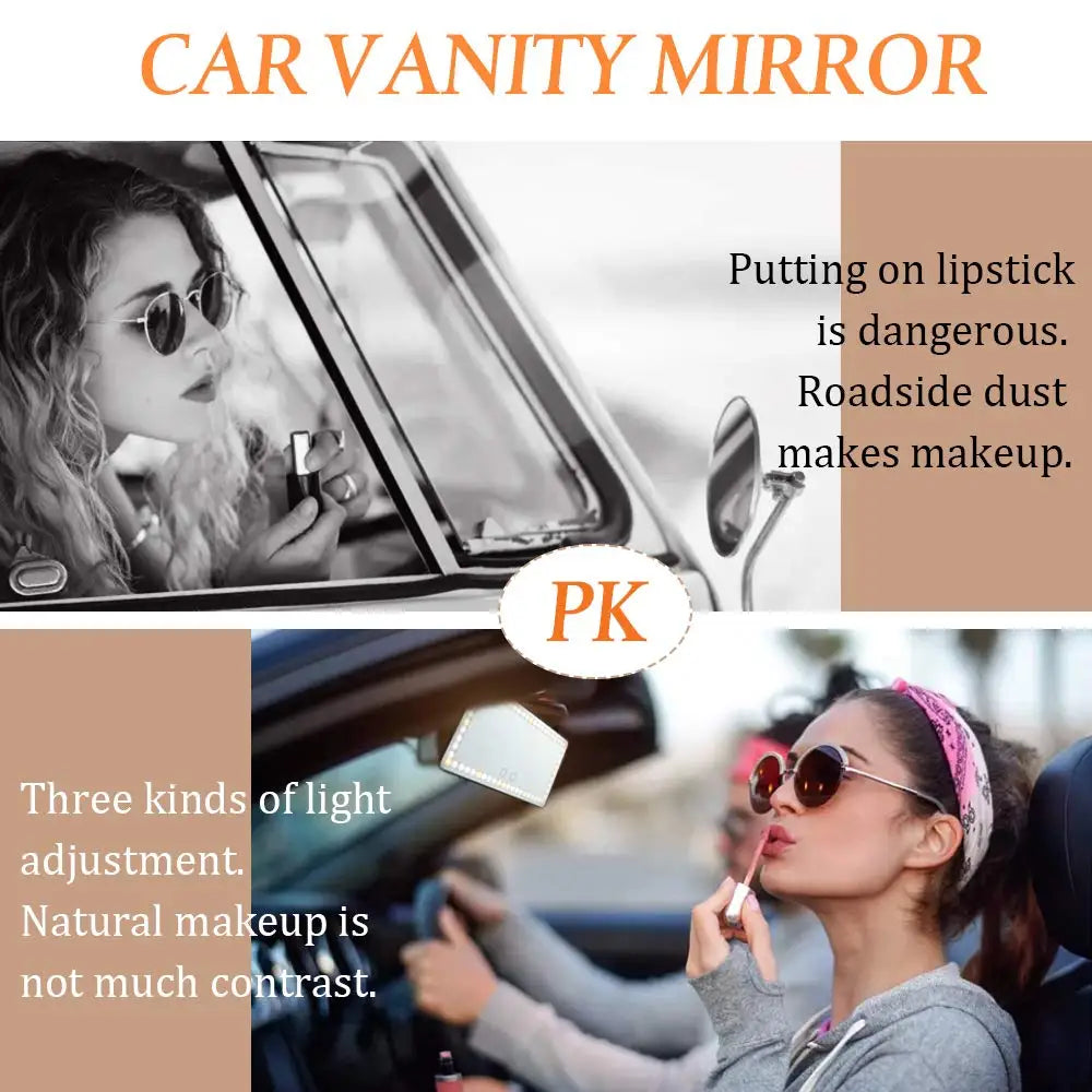 USB Rechargeable Car Vanity Mirror with LED Lights